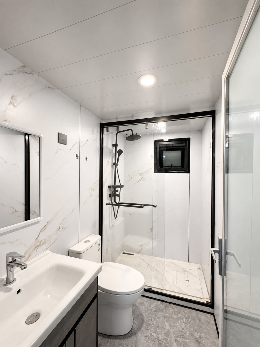 finished bathroom with shower