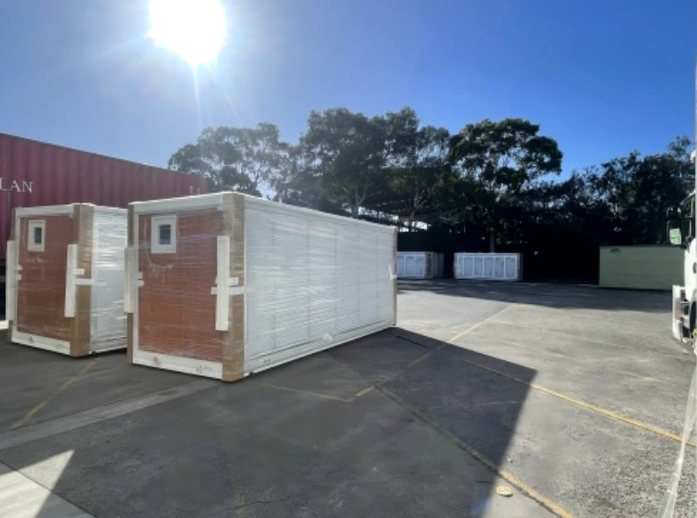 Folded prefabricated residential units prepared for transport