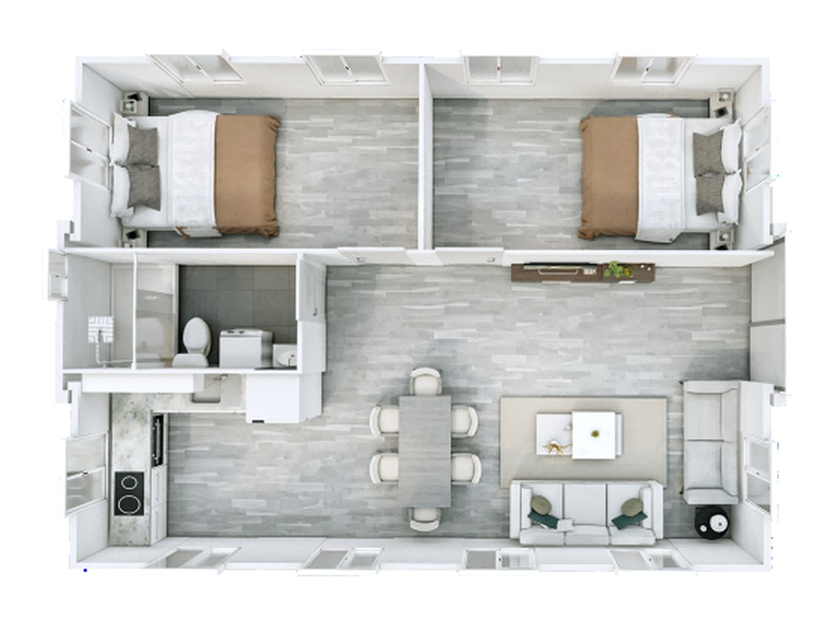 Two-bedroom prefabricated residential layout