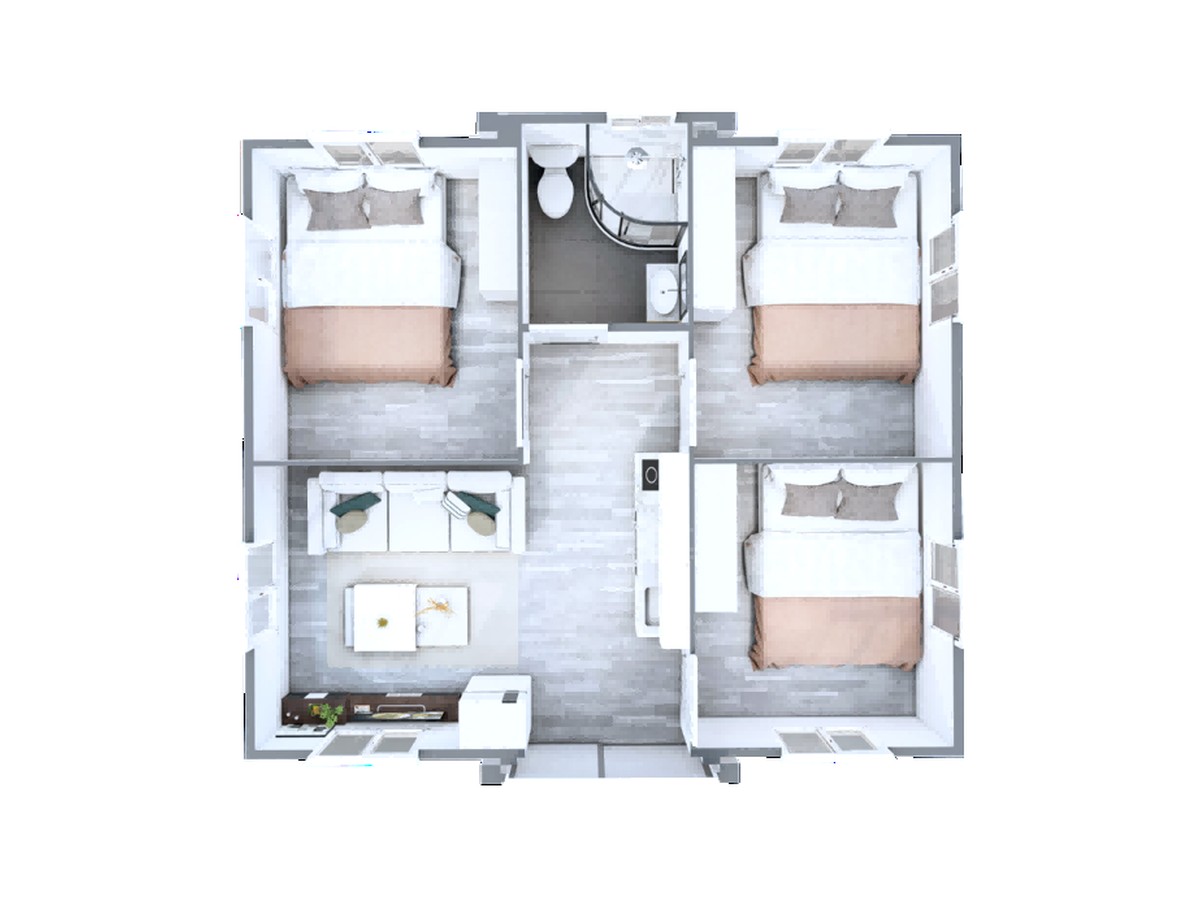 Three-bedroom prefabricated residential layout