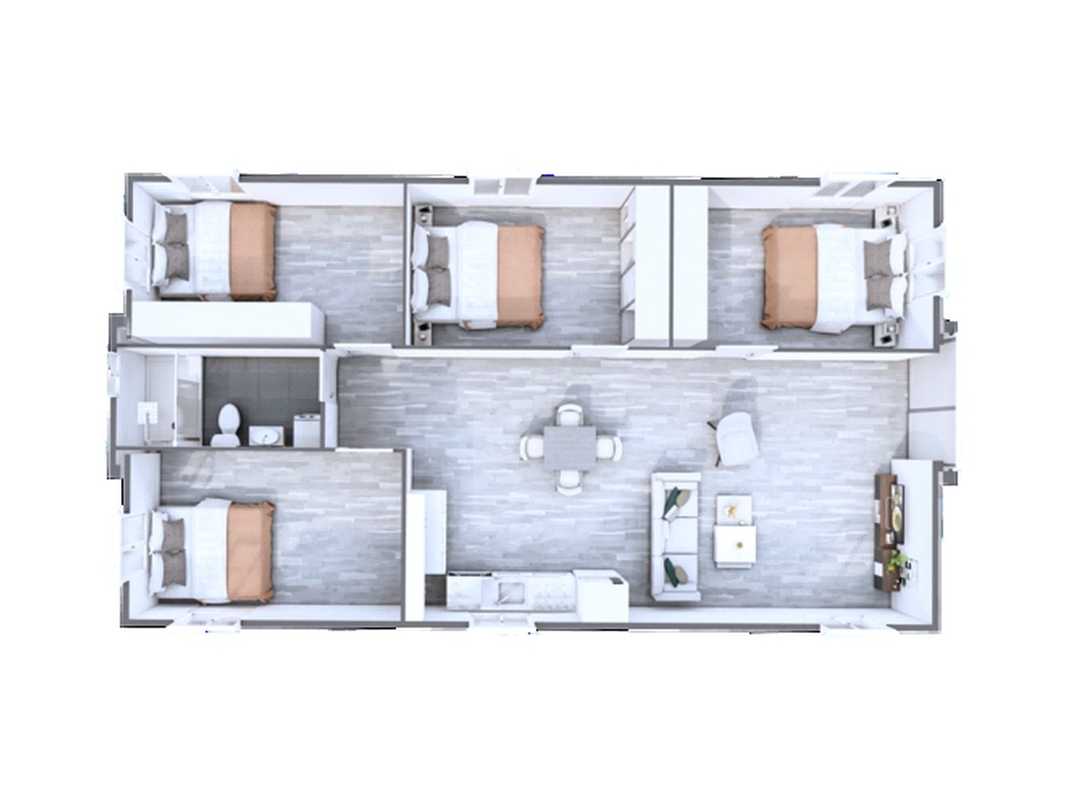 Four-bedroom prefabricated residential layout