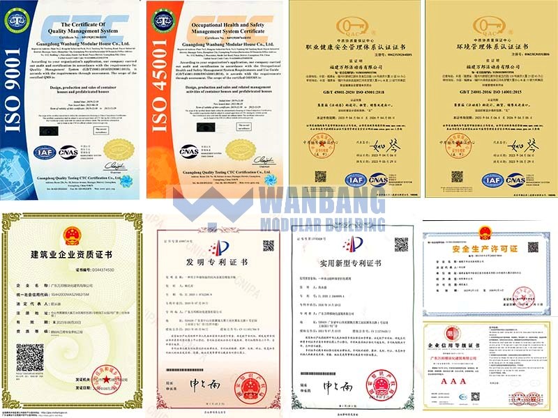 ISO 9001 and ISO 14001 quality management certificates for WANBANG modular building